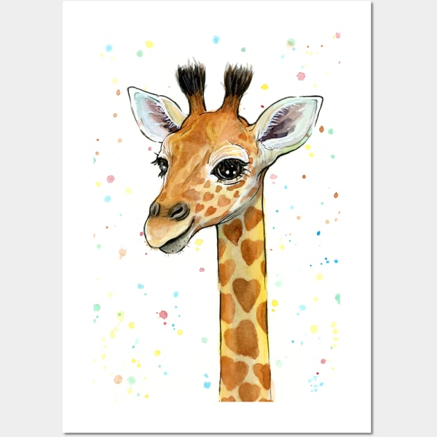 Giraffe Baby with Hearts Wall Art by Olechka